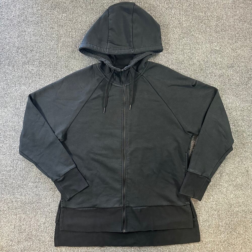 Nike Women’s Black Full Zip Hoodie Terry Cotton Sweatshirt Dri-Fit Monochrome S
